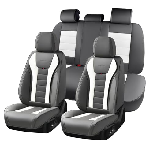 Coverado Car Seat Covers Full Set, Seat Covers for Cars, Front Seat Covers and Back Seat Cover Waterproof Leather Automotive Seat Cover, Universal Car Interior Protectors Cushion for Most Cars - color: Gray-White, size: FullSet