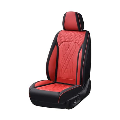 Leather Front Seat Covers Red Car Seat Cover Breathable Waterproof Seat Cover for Cars Automotive Seat Covers 2 Front Seats Protector Universal Fit for Most Car Truck SUV, Black&Red