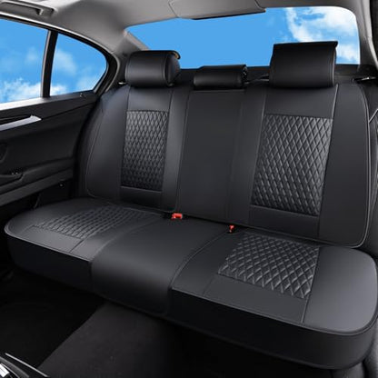 Huidasource Back Seat Covers, Luxury Nappa Leather Rear Seat Cover with Velcro Adjustable, Child Seats, Ventilation Holes, Seat Belts, Car Back Seat Cover Universal Fit for Most Cars SUV Trucks, Black - color: R# Black, size: Rear