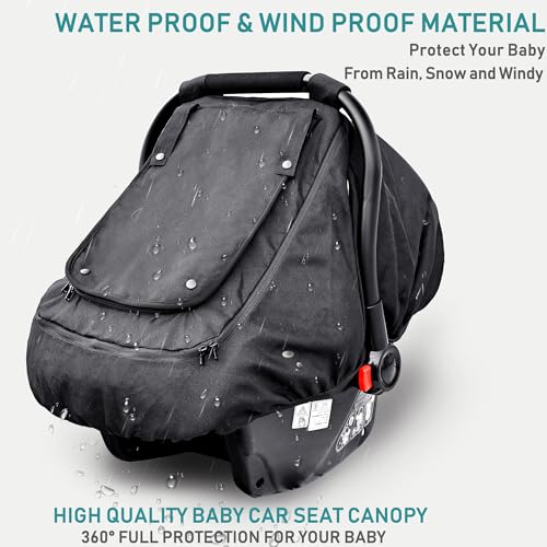 Waterproof Baby Car Seat Cover，YVMVDV Patented Cold Weather Carseat Cover for Babies,Infant Car Seat Cover Canopy for Boy Girls,Windproof Car Seat Canopy, Keeps Babies Warm and Cozy Black - color: Thick-Black