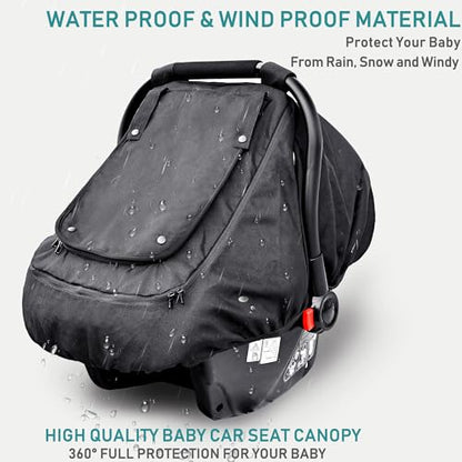 Waterproof Baby Car Seat Cover，YVMVDV Patented Cold Weather Carseat Cover for Babies,Infant Car Seat Cover Canopy for Boy Girls,Windproof Car Seat Canopy, Keeps Babies Warm and Cozy Black - color: Thick-Black