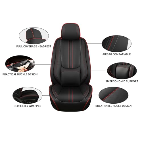 Car Seat Covers Full Set Fit for Impreza 2003-2026,Luxury Faux Leather Seat Covers 5 Seats, Breathable Anti-Slip Seat Protectors with Lumbar Support(Black&Red line,Full Set)