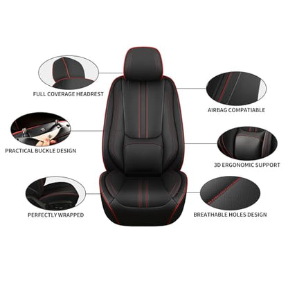 Car Seat Covers Full Set Fit for Impreza 2003-2026,Luxury Faux Leather Seat Covers 5 Seats, Breathable Anti-Slip Seat Protectors with Lumbar Support(Black&Red line,Full Set)