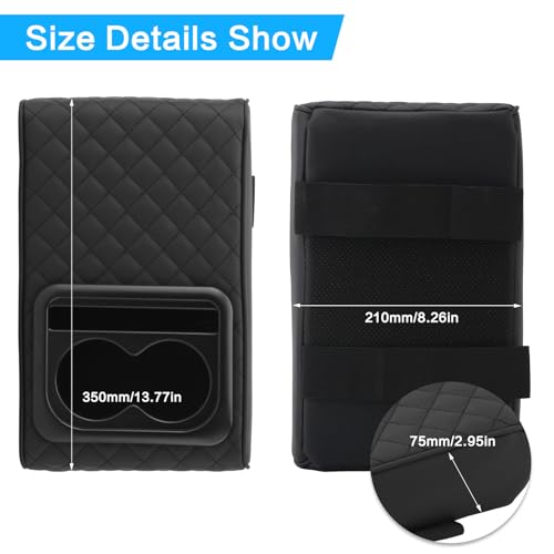 Car Center Console Armrest Pillow with Cup Holder (13.77"*8.26"*2.95") & Phone Holder Waterproof Leather Arm Rest Protector Cushion Car Accessories (Diamond Pattern) - color: Diamond Pattern