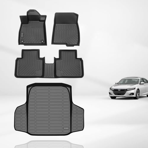 KELCSEECS® Floor Mats & Cargo Liner Custom for 2018-2022 Honda Accord/Honda Accord Hybrid All Weather Protection TPE Floor Liners Front& Rear Row Full Set Accessories Black - style: 4) For 2018-2022 Accord Full Set