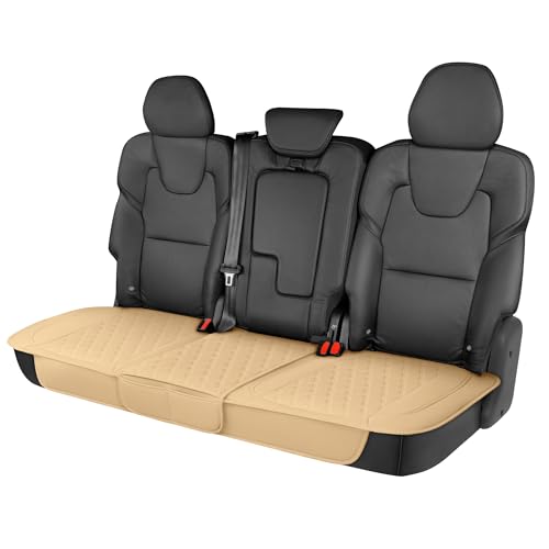Motor Trend Rear Seat Cushion - Beige Diamond Stitched Faux Leather Rear Seat Cover for Cars, Trucks, SUVs - Padded, Waterproof, Non-Slip Back Seat Cover with Storage Pockets - color: Beige, size: 1 Rear Seat Cover