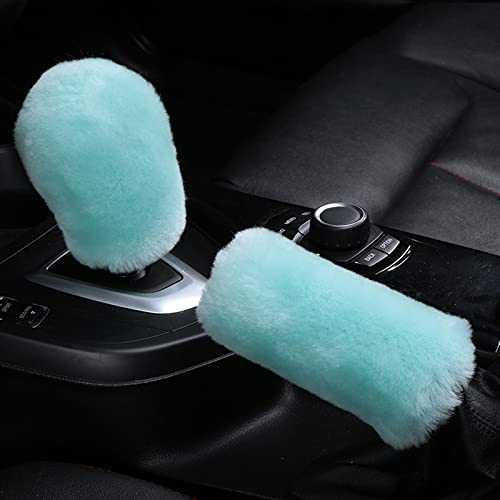 Pinbola 5pcs in 1 Set Faux Wool Steering Wheel Cover Soft Fluffy Handbrake Cover & Gear Shift Cover & 2pcs Seat Belt Shoulder Pads Warm Universal Fit for 15 Inch (Mint Green) - color: Mint Green