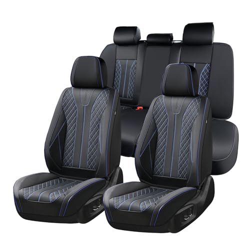 FLORICH Leather Seat Covers for Cars, Car Seat Cover Full Set Luxury Faux Leather Waterproof Seat Cover Full Coverage Seat Protector Universal Fit for Most Cars SUV Trucks, Black&Blue Line - color: Black&Blue Line, size: FullSet