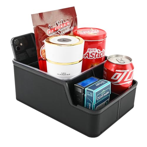 Car Storage Organizer Between Seats,Center Console Armrest Storage Box Back Seat Organizer with Small Compartment Car Interior Storage Box,Cup Holder Tray with Non-slip Mat(Black) - color: Black