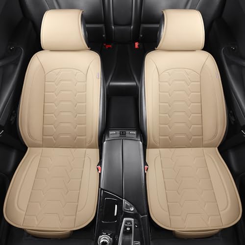 Leather car Seat Covers Breathable Car Seat Protector Front seat Covers Universal Fit for 95% Car Truck SUV Van Vehicles （Beige，2PCS） - color: Beige