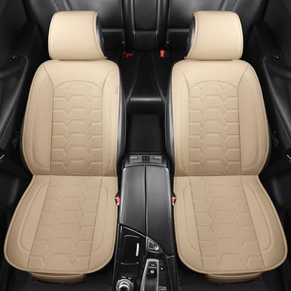 Leather car Seat Covers Breathable Car Seat Protector Front seat Covers Universal Fit for 95% Car Truck SUV Van Vehicles （Beige，2PCS） - color: Beige