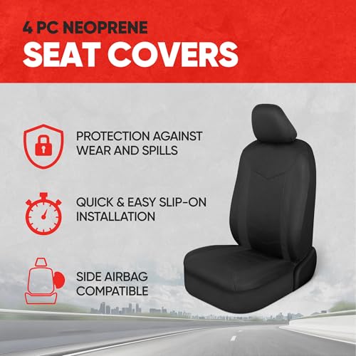 Motor Trend SpillGuard 2 Black Seat Covers for Cars & Seat Covers for Trucks - Neoprene Lining Waterproof Car Seat Covers Front Seats Only - SUV Seat Covers Protector - Forros para Asientos de Carro - color: Black, size: Front Seat Covers