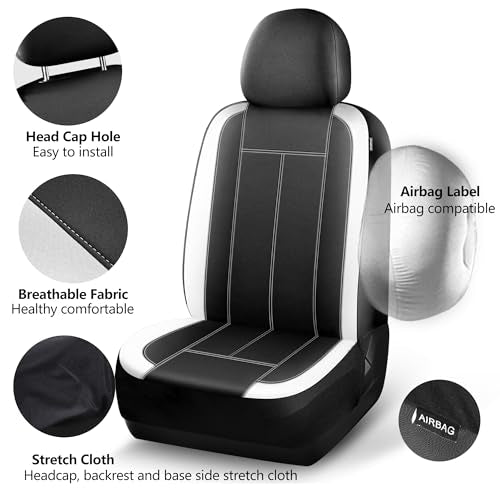 HChengkikz Car Seat Covers Full Set, Waterproof Neoprene Car seat Covers, Airbag Compatible, Universal Fit Automotive Seat Covers for Most Cars, Trucks, SUVs (Black + White) - color: N816 Black White, size: Full Set