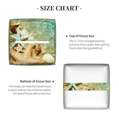 Starfish Seashell on Summer Beach Tissue Box Cover Square, Starfish Seashell Tissue Box Holder Waterproof Leather Facial Paper Organizer Dispenser for Bathroom Home Car Nightstand Vanity Desk - color: Color-2