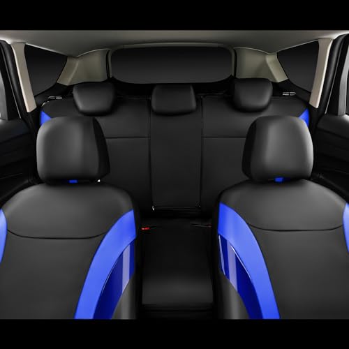 CAR PASS Jelly Leather Car Seat Covers Full Set,Waterproof Faux Leather Automotive Seat Covers for Cars,Airbag Compatible,Sporty Universal Fit for SUV,Van,Sedan,Truck(Black and Blue) - color: Black Blue