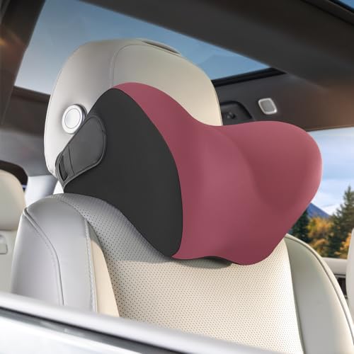 BEBAS Car Headrest Pillow, Memory Foam Neck Support Pillow for Cars - Ergonomically Designed for Long Drives, Travel & Commuting, Pain Relief with Removable & Washable Cover (Red) - color: Red