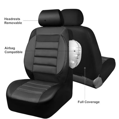 CAR PASS 3D Foam Leather Car Seat Covers Two Front Seats only, Air Mesh Thick Seat Covers, All Weather Car Seat Cover Comfort & Protection for Truck,SUV,Sedan,Van, Airbag Compatible (Charcoal Gray) - color: Black Charcoal Front