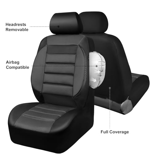 CAR PASS 3D Foam Leather Car Seat Covers Two Front Seats only, Air Mesh Thick Seat Covers, All Weather Car Seat Cover Comfort & Protection for Truck,SUV,Sedan,Van, Airbag Compatible (Charcoal Gray) - color: Black Charcoal Front
