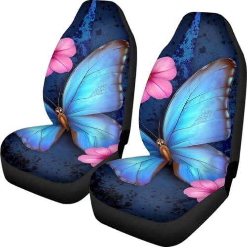 Pehede Car Seat Cover Blue Glowing Butterfly Front for Cars, Easy to Install Cover Set, Accessories Auto Trucks Van SUV,2 Packs - color: Multi04