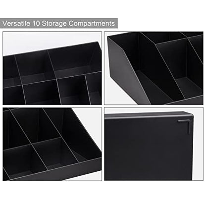 SZQINJI Coffee Condiment Organizer Holder 10-Compartment Break Room Coffee Condiment Caddy Cup Storage Holder Black