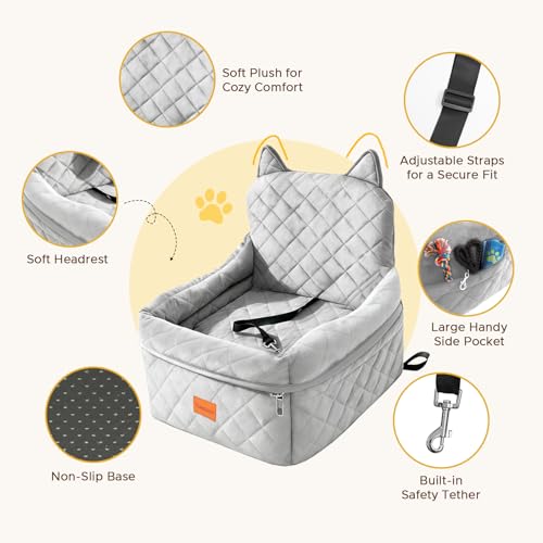 Dog Booster Car Seats for S/M Dogs Up to 35lbs,Pet Car Seat/Travel Bed with Washable&Removable Cover,Storage Pockets,Dog Safety Belt and Elevated Cushion Fits in Front/Back Seat - color: Grey