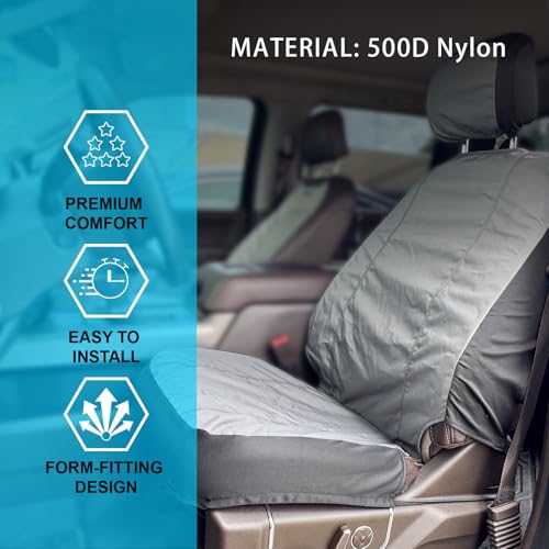 Universal Nylon Canvas Fitted Bucket Seat Cover, Cut-Resistant & Waterproof Front Seat Protector for Trucks (Grey) - color: Grey