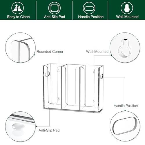 Disposable Coffee Cup Dispenser with Handles, Countertop or Wall Mount Hot/Cold Drink Cup and Lid Holder - Bathroom/Kitchen/Office Acrylic Cup Lid Storage Organizer (3 Compartments, Clear)