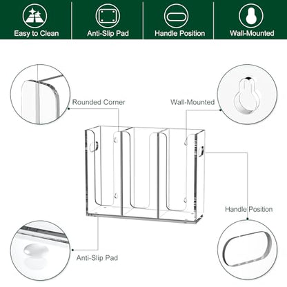 Disposable Coffee Cup Dispenser with Handles, Countertop or Wall Mount Hot/Cold Drink Cup and Lid Holder - Bathroom/Kitchen/Office Acrylic Cup Lid Storage Organizer (3 Compartments, Clear)