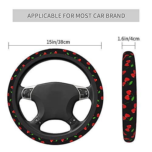 Red Hearts Cherry Steering Wheel Covers Non Slip Neoprene Steering Wheel Protector Universal 15 inch for Men Women Car Trucks - color: Black16