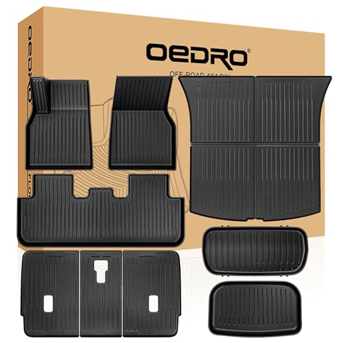OEDRO Floor Mats for Tesla Model Y Juniper 2025-2026, Front & Rear Mats with Cargo Liner and Seatback Protector, Custom Fit TPE All-Weather Odorless Non-Slip Black Accessories