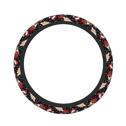 Christmas Xmas Style Santa Cute Funny Pug Cute Dog Black and White Car Steering Wheel Cover,Non-Slip Elastic Neoprene-Sweat Car Accessories,Universal 15 Inch Fit Auto, Vans Trucks,Suvs, Truck - color: Funny Pug
