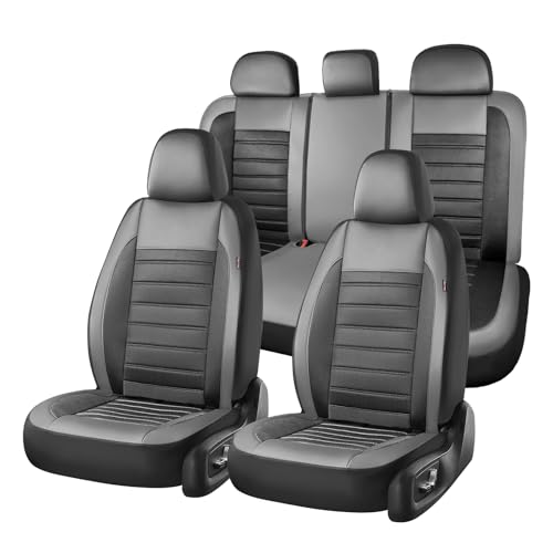 Coverado Car Seat Covers Full Set, Luxury Leather Car Seat Protector, Automotive Front and Rear Mesh Seat Covers, Full Set 5 Seats, Black Gray Seat Cushion for SUV Sedan Truck - color: Grey&Black, size: FullSet