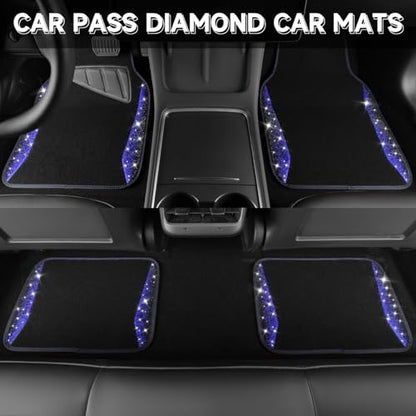 CAR PASS Bling Diamond Car Floor Mat Shining Carpet, Sparkly Glitter Crystal Anti-Slip PVC Heel Pad Automotive Universal Fit for SUV Sedan Car Van, 4pcs for Girl Cute Women, Black Blue - color: Blue Diamond