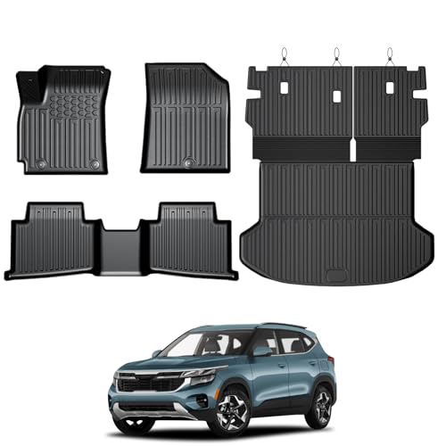 Floor Mats for Kia Seltos 2024-2026, All Weather Floor Mats Trunk Cargo Liner with Backrest Protectors Accessories, Full Coverage Set (Not fit Subwoofer) - size: For Kia Seltos | 2024-2026