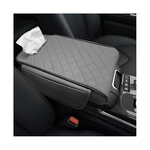 Car Center Console Cover, 13 × 7.1 × 3.0 Inch Leather Auto Armrest Cover with Pockets & Tissue Box, Waterproof Comfortable Center Console Cushion Pad for Cars Trucks SUVs (Gray) - color: Gray