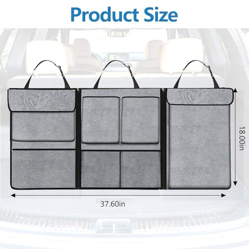 Hovom Car Trunk Organizer, Large Capacity Trunk Organizer for SUV, Detachable Vehicle Seat Back Hanging Storage Organizer with Zippers, Waterproof Car Storage Bag with 7 Pockets (Gray)