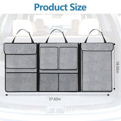 Hovom Car Trunk Organizer, Large Capacity Trunk Organizer for SUV, Detachable Vehicle Seat Back Hanging Storage Organizer with Zippers, Waterproof Car Storage Bag with 7 Pockets (Gray)