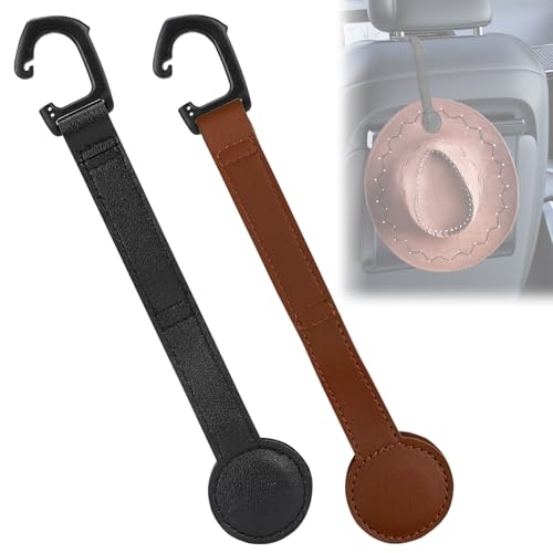 2 pcs Cowboy Hat Holder for Truck- Car Hats Organizer Accessories- Magnetic Clip Leather Hat Rack for Car- Headrest Hat Hanger Vehicle for Travel on Bag & Rack