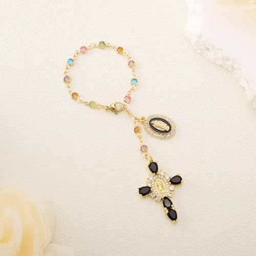Virgen De Guadalupe Car Charm - Steering Wheel Accessory & Rearview Mirror Hanging, Cross Pendant Automotive Protection Decor - color: Gold-black