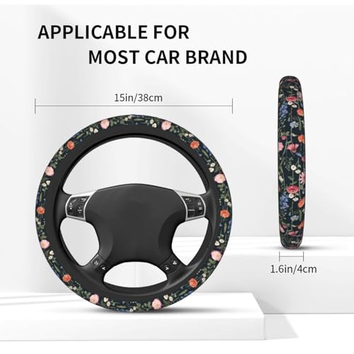 Wildflower Car Steering Wheel Cover - Multicolor Wildflower Steering Wheel Cover Anti-Slip Breathable Universal for 15 Inch Car 2 Pieces Coasters Suitable for Men Women - color: Wildflower