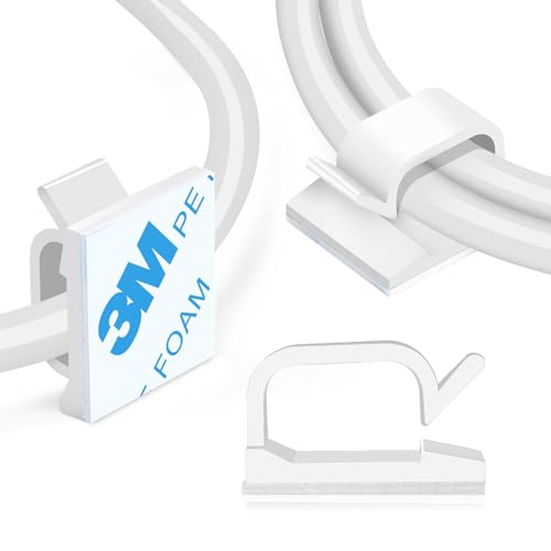 XHF 5/8” Adhesive Cord Clips White 60PCS, Outdoor Christmas Light Clips, Cable Management Staples for Under Desk, Car, Wall, TV, PC, Ethernet - color: White, size: 5/8"-60PCS