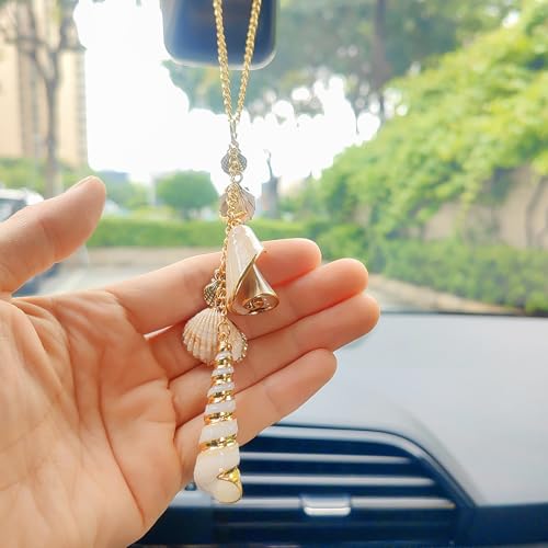 Sea Shell Rear View Mirror Accessories, Cute Seashells Chain Beach Decor Car Accessories for Men/Women, Boho Hanging Charms for Car Travel