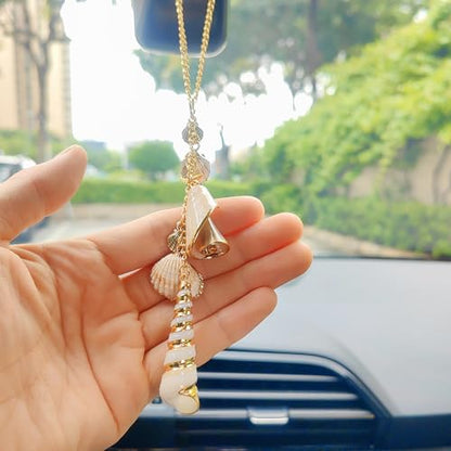 Sea Shell Rear View Mirror Accessories, Cute Seashells Chain Beach Decor Car Accessories for Men/Women, Boho Hanging Charms for Car Travel