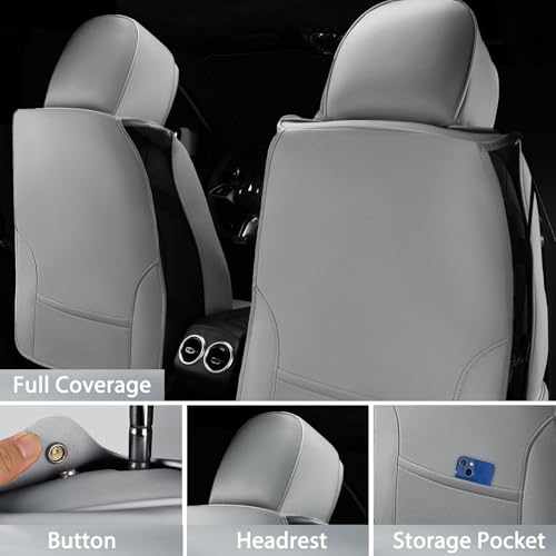 CAR PASS Nappa Leather Seat Covers, Breathable Waterproof Car Seat Covers Full Set, Luxury Leather Front and Back Seats Full Coverage, Universal Fit SUV Pick-up Truck Sedan Automotive(Gray) - color: Gray, size: Full Set Full Coverage