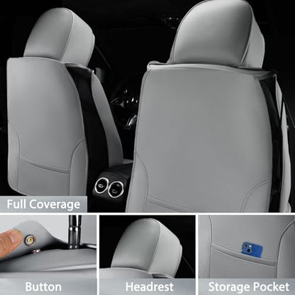 CAR PASS Nappa Leather Seat Covers, Breathable Waterproof Car Seat Covers Full Set, Luxury Leather Front and Back Seats Full Coverage, Universal Fit SUV Pick-up Truck Sedan Automotive(Gray) - color: Gray, size: Full Set Full Coverage