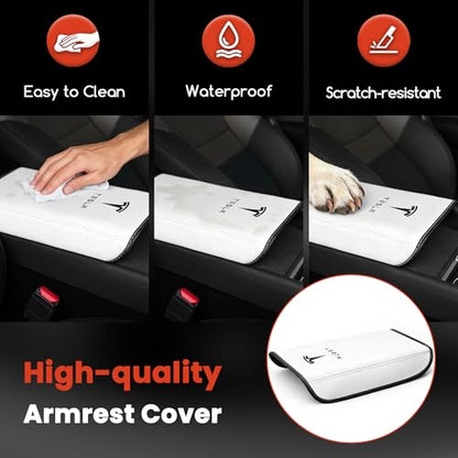 Polwlamks Center Console Armrest Cover for Model Y/Model 3, Soft Leather Pad Armrest Protector Armrest Box Cushion Compatible with New Tesla Refresh Model Y (2020-2026) / Model 3 (2019-2025) - color: White with Patterns