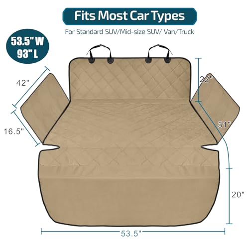 F-color SUV Cargo Liner for Dogs - Waterproof Pet Cargo Liner with Side Flaps, Comfort Dog Cargo Cover with Bumper Flap, Scratchproof Non-Slip Large for Full-Size SUVs Vans, 55 x 93 Inch, Khaki - color: Khaki, size: Large Extended (With Flaps) 93"