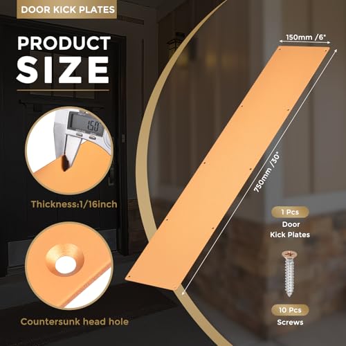 uxcell Door Kick Plate, 6 x 30 Inches Anodized Aluminum Kick Plate Door Plate, 1.5mm (1/16 Inch) Thickness, for Exterior Front Door or Back Door, Copper Gold (Single Pack) - color: Copper Gold, size: 6 x 30 Inch