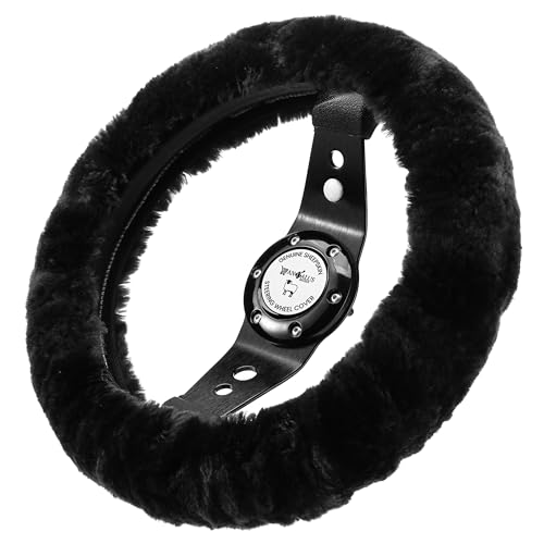 Andalus Brands Luxury Fluffy Car Steering Wheel Covers – Genuine Merino Sheepskin, Soft Fuzzy Car Steering Wheel Cover for Women, Universal 14.5-15" Size, Plush Fur Cute Auto Accessories, Black - color: Black