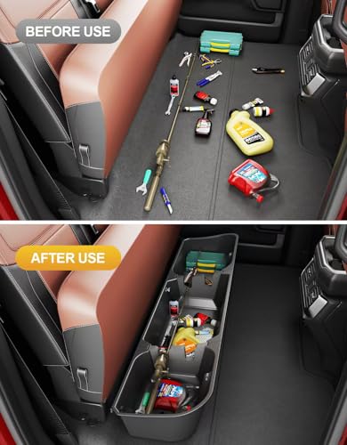 Tuyoung Under Seat Storage Boxes Compatible with 2015-2026 Ford F-150 F150 SuperCrew Cab, 2017-2026 F-250/F-350/F-450/F-550 Super Duty, Heavy Duty Rear Truck Under Back Seat Box Organizer Cargo Box - size: 15-26 Ford F150 & 17-26 F250 F350 F450 F550